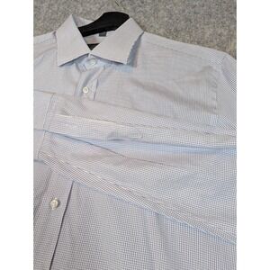 Bergdorf Goodman Shirt Mens White‎ Blue Gingham Plaid Button Long Sleeve 17/43